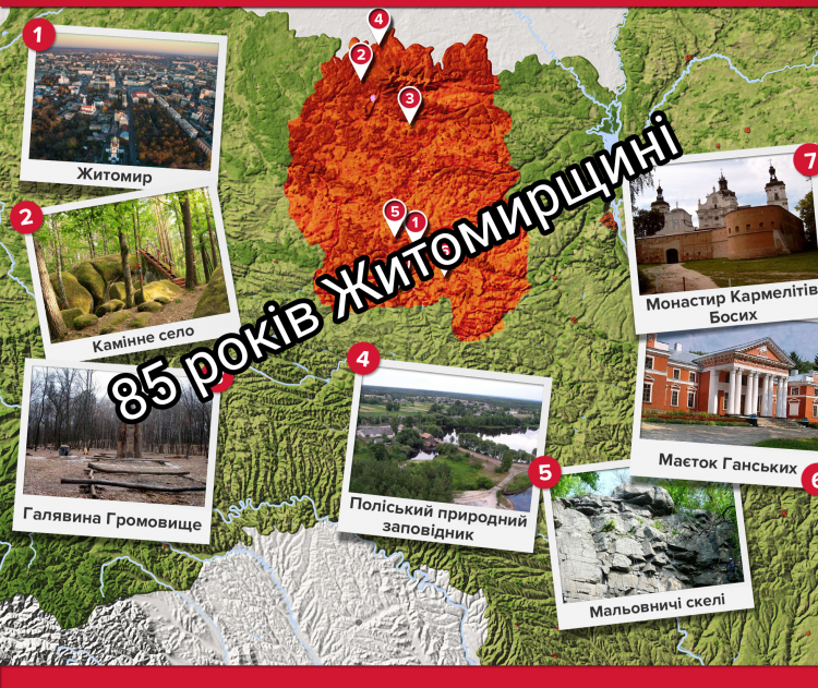 85 років Житомирській області: підбірка цікавих та визначних місць